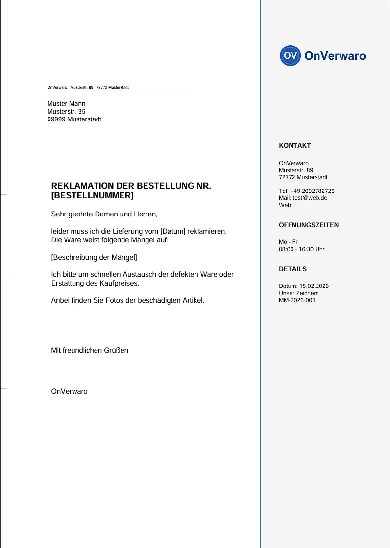 Professionelle Briefvorlage