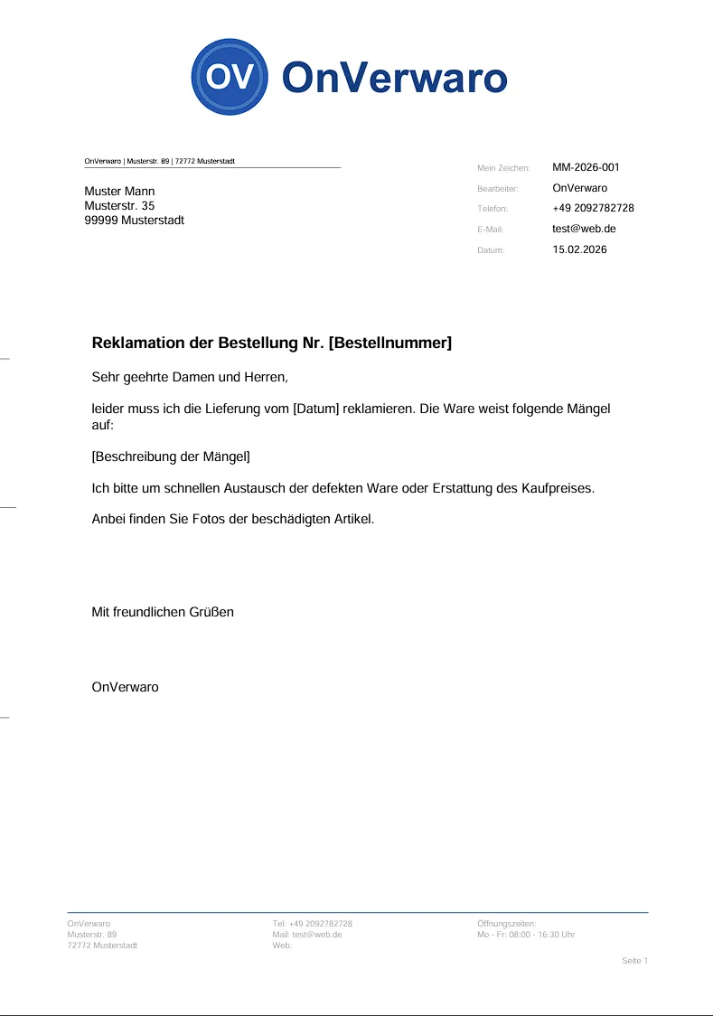 Standard Briefvorlage